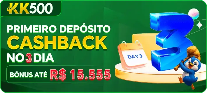 1kk500 Cashback no primeiro depósito com bônus de até R$15.555